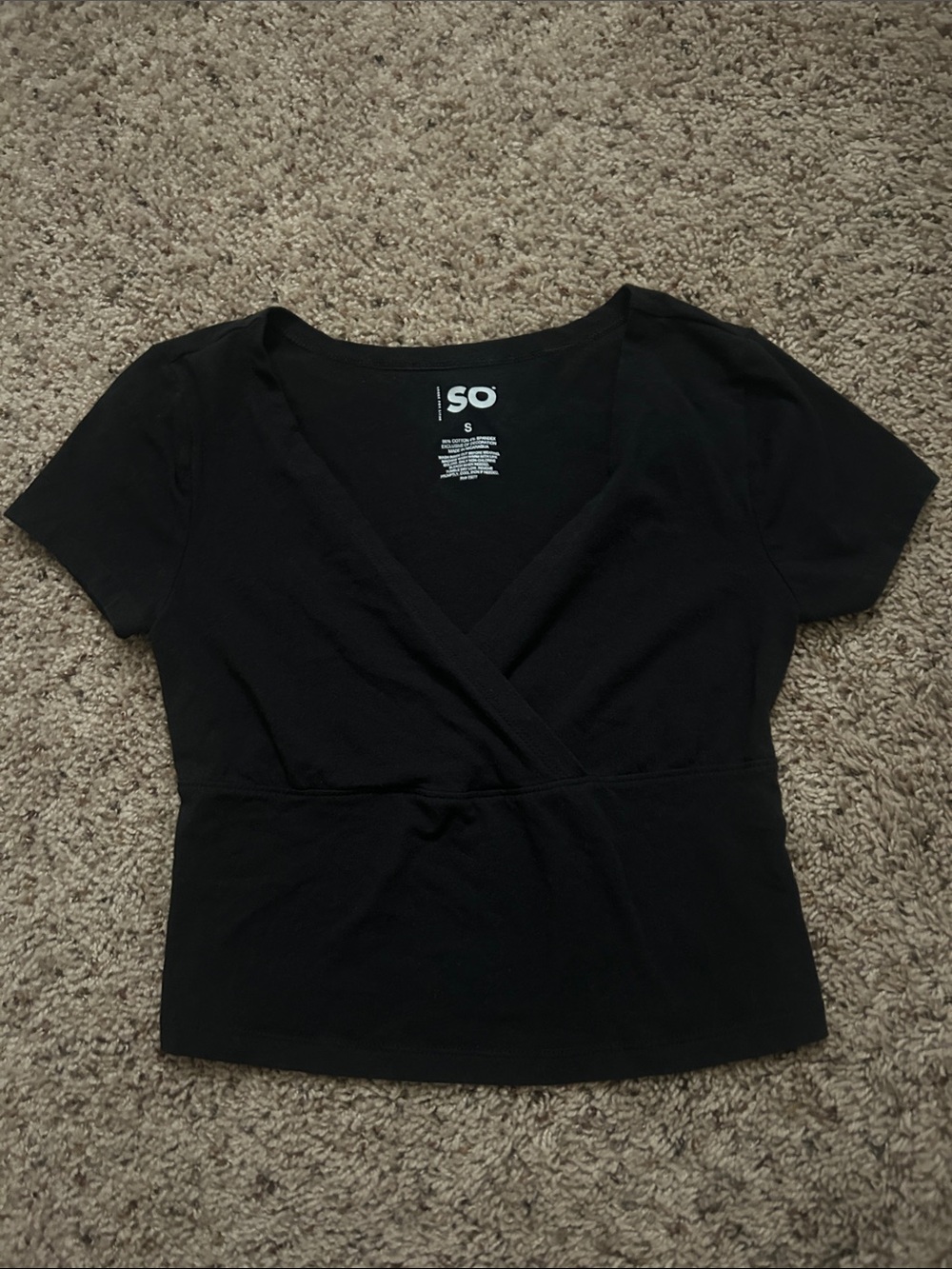 SO Black Short Sleeve Wrap-Front Crop Top